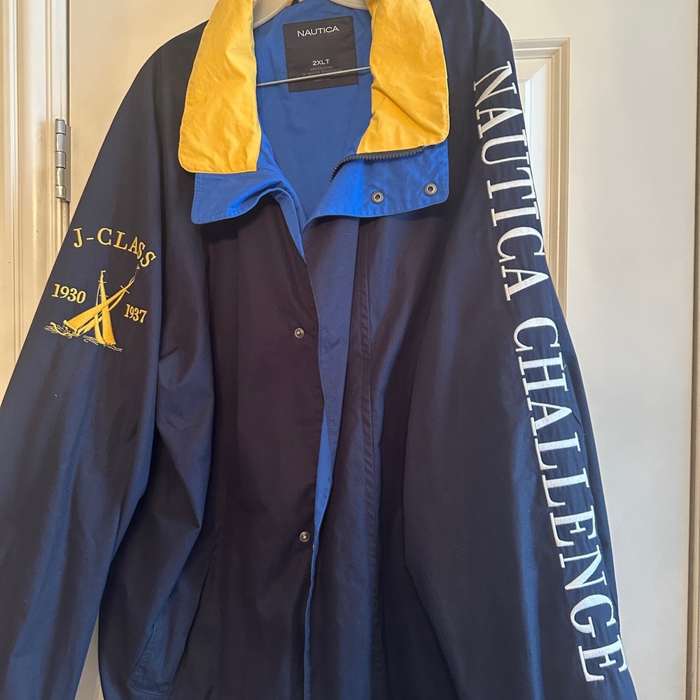 Nautica Navy Jacket with Yellow Collar and Blue Trim
